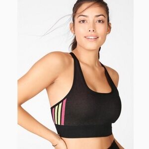 Fabletics Aisley Seamless bra XS pink green stripe black NWT